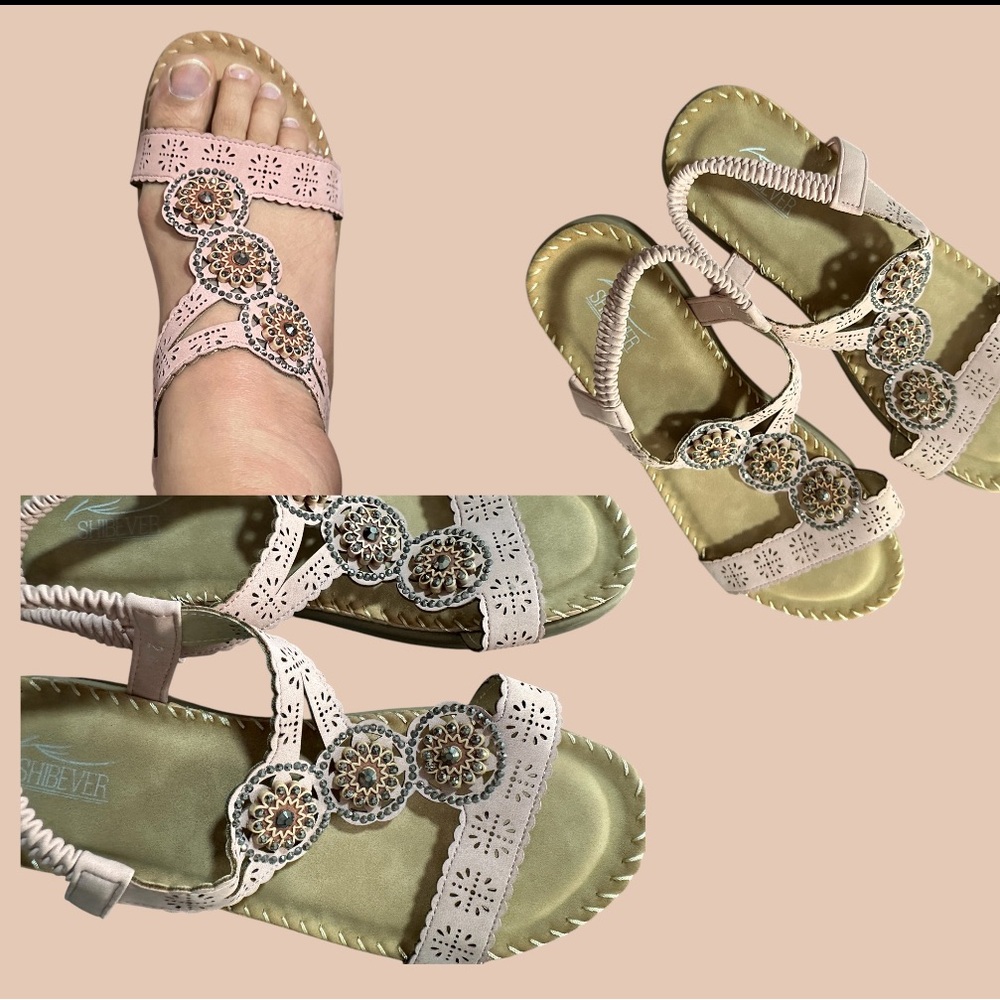 Shibever women’s Pink Elastic Ankle Strap Casual Flats Size 40-41